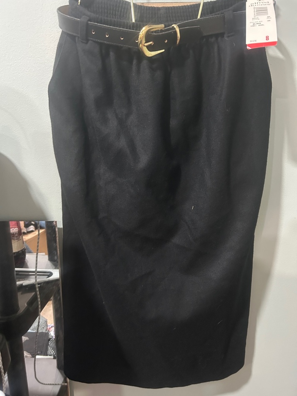 Alfred Dunner Black Pencil Skirt with Gold Buckle Belt
